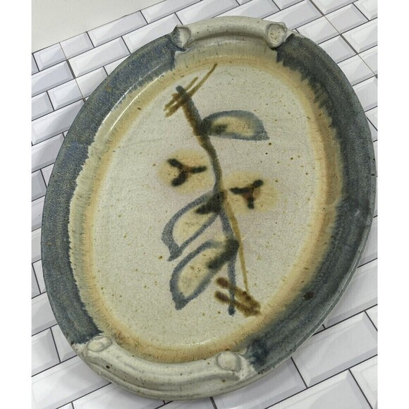 Vintage 1987 Studio Art Pottery Stoneware Tray Japanese Style Salt Glaze Signed - Picture 2 of 14